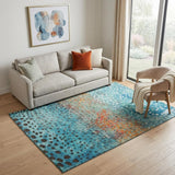 5' X 8' Blue Copper And Ivory Polka Dot Washable Area Rug With UV Protection