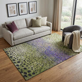 5' X 8' Green Purple And Ivory Polka Dot Washable Area Rug With UV Protection