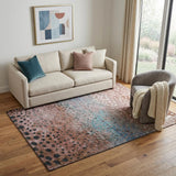 5' X 8' Rust Teal And Ivory Polka Dot Washable Area Rug With UV Protection