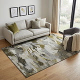 5' X 8' Granite Gray Beige And Gold Abstract Washable Area Rug With UV Protection