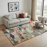 5' X 8' Green Orange And Teal Abstract Washable Area Rug With UV Protection