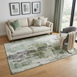 5' X 8' Mint Green Ivory And Gray Abstract Washable Area Rug With UV Protection