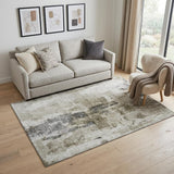 5' X 8' Taupe Beige And Brown Abstract Washable Area Rug With UV Protection