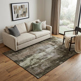 5' X 8' Brown And Beige Abstract Washable Area Rug With UV Protection