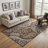 5' X 8' Brown Beige And Taupe Paisley Washable Area Rug With UV Protection