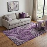 5' X 8' Purple And Charcoal Paisley Washable Area Rug With UV Protection