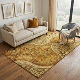 5' X 8' Terra Cotta And Beige Paisley Washable Area Rug With UV Protection
