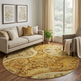 8' Terra Cotta And Beige Paisley Washable Round Rug With UV Protection