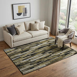 5' X 8' Brown Charcoal And Gray Striped Washable Area Rug With UV Protection