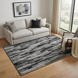 5' X 8' Gray And Silver Striped Washable Area Rug With UV Protection