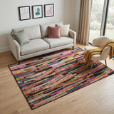 5' X 8' Pink Teal And Orange Striped Washable Area Rug With UV Protection