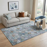 5' X 8' Blue Copper And Silver Geometric Washable Area Rug With UV Protection