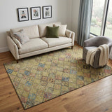5' X 8' Gold Blue And Copper Geometric Washable Area Rug With UV Protection