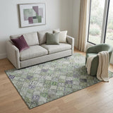 5' X 8' Green Purple And Gray Geometric Washable Area Rug With UV Protection
