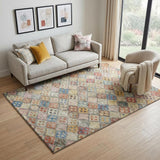 5' X 8' Rust Teal And Brown Geometric Washable Area Rug With UV Protection