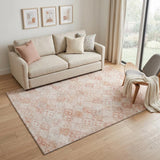 5' X 8' Pink And Ivory Geometric Washable Area Rug With UV Protection