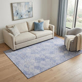 5' X 8' Sky Blue And Ivory Geometric Washable Area Rug With UV Protection