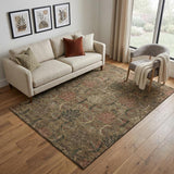 5' X 8' Brown And Gray Damask Washable Area Rug With UV Protection