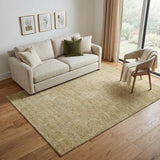 5' X 8' Wheat And Beige Damask Washable Area Rug With UV Protection