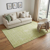 5' X 8' Artichoke Green And Ivory Damask Washable Area Rug With UV Protection