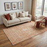 5' X 8' Salmon And Ivory Damask Washable Area Rug With UV Protection