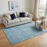 5' X 8' Sky Blue And Ivory Damask Washable Area Rug With UV Protection
