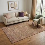 5' X 8' Brown And Beige Damask Washable Area Rug With UV Protection