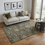 5' X 8' Charcoal And Gray Damask Washable Area Rug With UV Protection