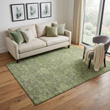5' X 8' Green And Gray Damask Washable Area Rug With UV Protection
