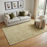 5' X 8' Wheat And Beige Damask Washable Area Rug With UV Protection