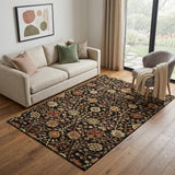 5' X 8' Black Copper And Red Floral Washable Area Rug With UV Protection