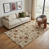 5' X 8' Ivory Red And Blue Floral Washable Area Rug With UV Protection