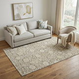 5' X 8' Coffee And Beige Floral Washable Area Rug With UV Protection