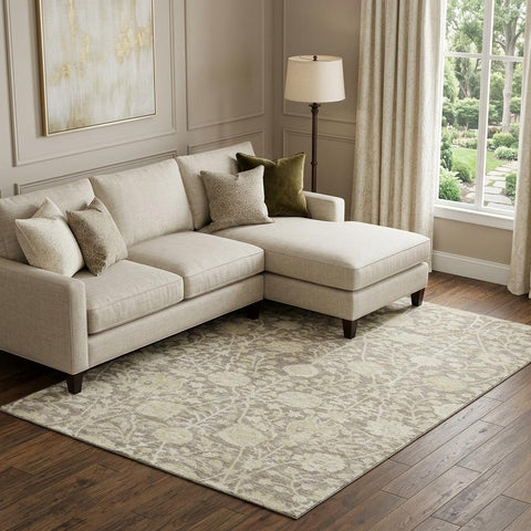 8' X 10' Coffee And Beige Floral Washable Area Rug With UV Protection