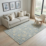 5' X 8' Sky Blue And Ivory Floral Washable Area Rug With UV Protection