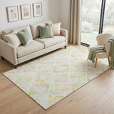 5' X 8' Pink Lime Green And Ivory Geometric Washable Area Rug With UV Protection