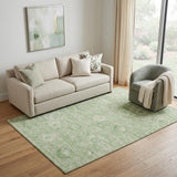5' X 8' Artichoke Green And Ivory Damask Washable Area Rug With UV Protection