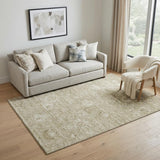 5' X 8' Beige And Brown Damask Washable Area Rug With UV Protection