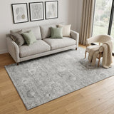 5' X 8' Gray And Silver Damask Washable Area Rug With UV Protection
