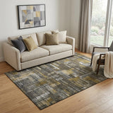 5' X 8' Charcoal Gray And Gold Striped Washable Area Rug With UV Protection