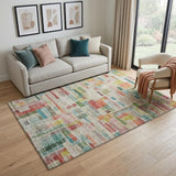 5' X 8' Rust Orange Green And Teal Striped Washable Area Rug With UV Protection