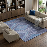 8' X 10' Navy Blue And Silver Geometric Washable Area Rug With UV Protection