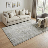 5' X 8' Silver Ivory And Beige Floral Washable Area Rug With UV Protection