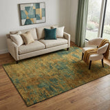 5' X 8' Copper Gold And Teal Abstract Washable Area Rug With UV Protection