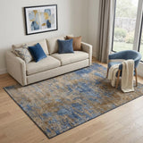 5' X 8' Navy Blue And Brown Abstract Washable Area Rug With UV Protection