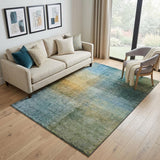 5' X 8' Blue And Brown Abstract Washable Area Rug With UV Protection