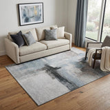 5' X 8' Blue Charcoal And Ivory Abstract Washable Area Rug With UV Protection