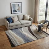 5' X 8' Blue Brown And Taupe Abstract Washable Area Rug With UV Protection