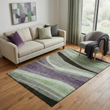 5' X 8' Purple Green And Ivory Abstract Washable Area Rug With UV Protection