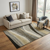 5' X 8' Taupe Beige And Ivory Abstract Washable Area Rug With UV Protection